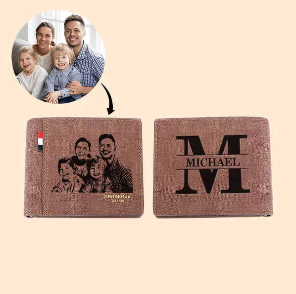 Personalisierte Foto Bifold PU-Leder Geldbörse mit Namen Initiale und Kartenfächern Vatertag Jahrestag Geschenk für Herren