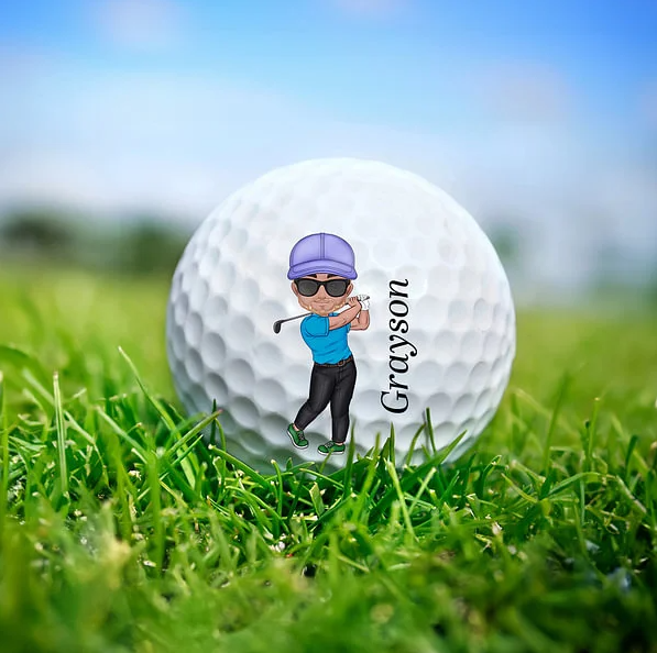 Personalisierter Doppelseitiger Cartoon-Charakter Golfball mit Namen Weihnachten Geburtstag Vatertag Geschenk für Golfer Golfliebhaber